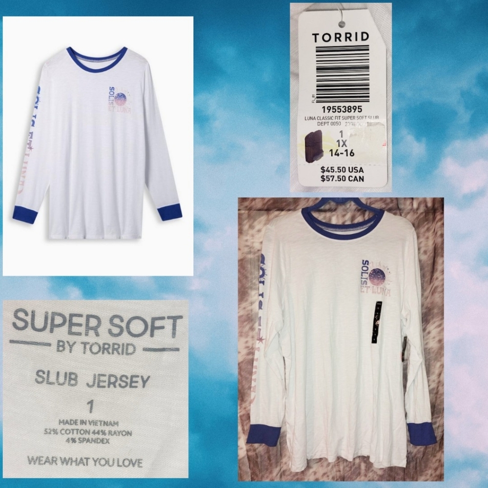 Torrid brand Luna Classic Fit Super Soft Slub Crew Neck L/S Knit Tee 1|1X|14/16